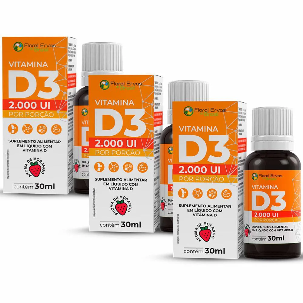 KIT 3X VITAMINA D3 2000UI EM GOTAS - (30 ML CADA) - FLORAL ERVAS DO BRASIL