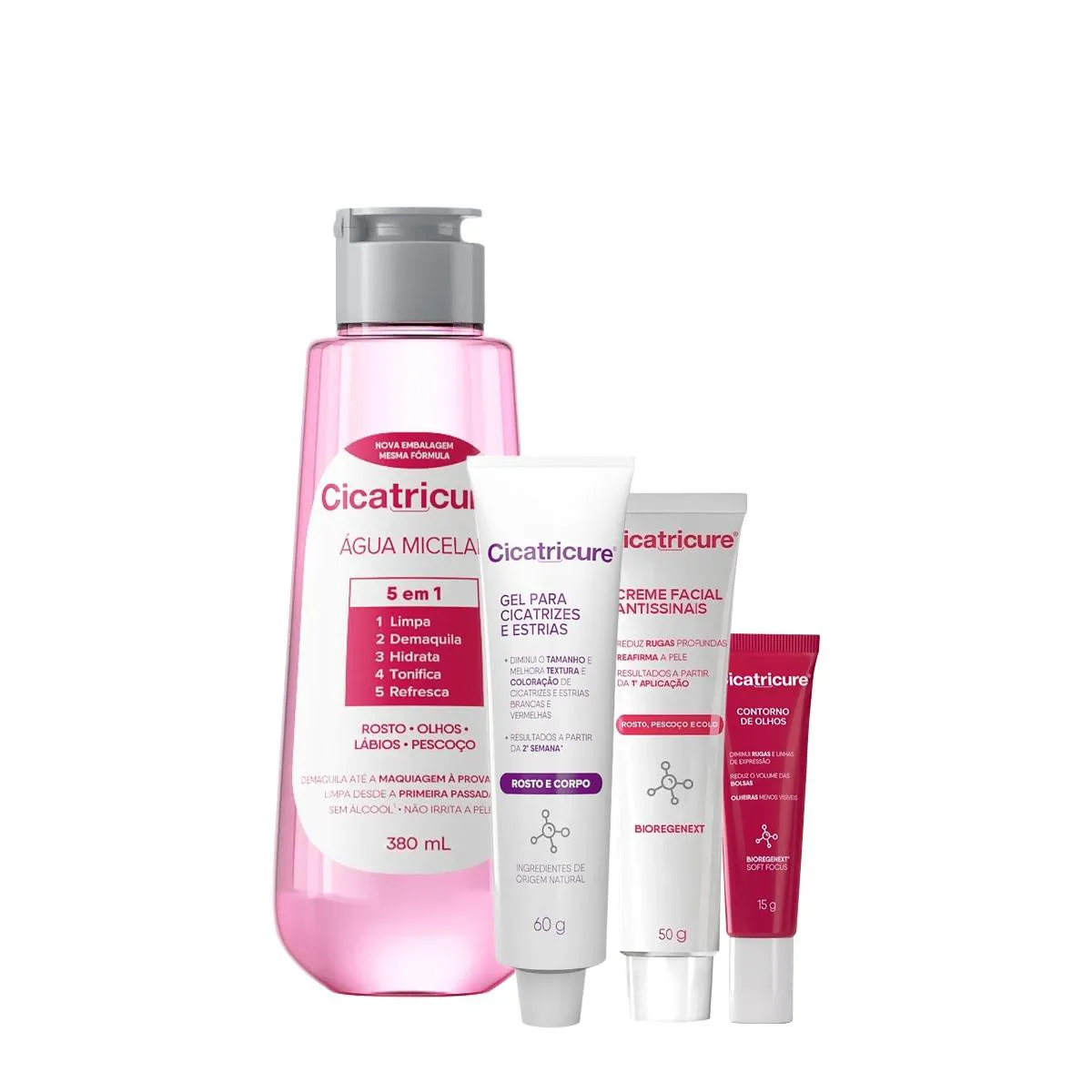 KIT CICATRICURE ANTI-IDADE ESTRIAS DEMAQUILANTE (4 PRODUTOS)