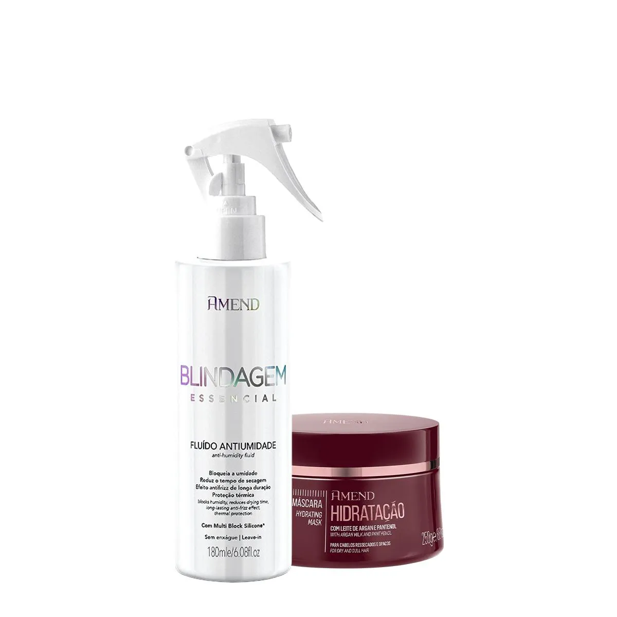 KIT AMEND BLINDAGEM ESSENCIAL FLUíDO E AMEND  ESSENCIAIS MáSCARA DE HIDRATAçãO (2 PRODUTOS)