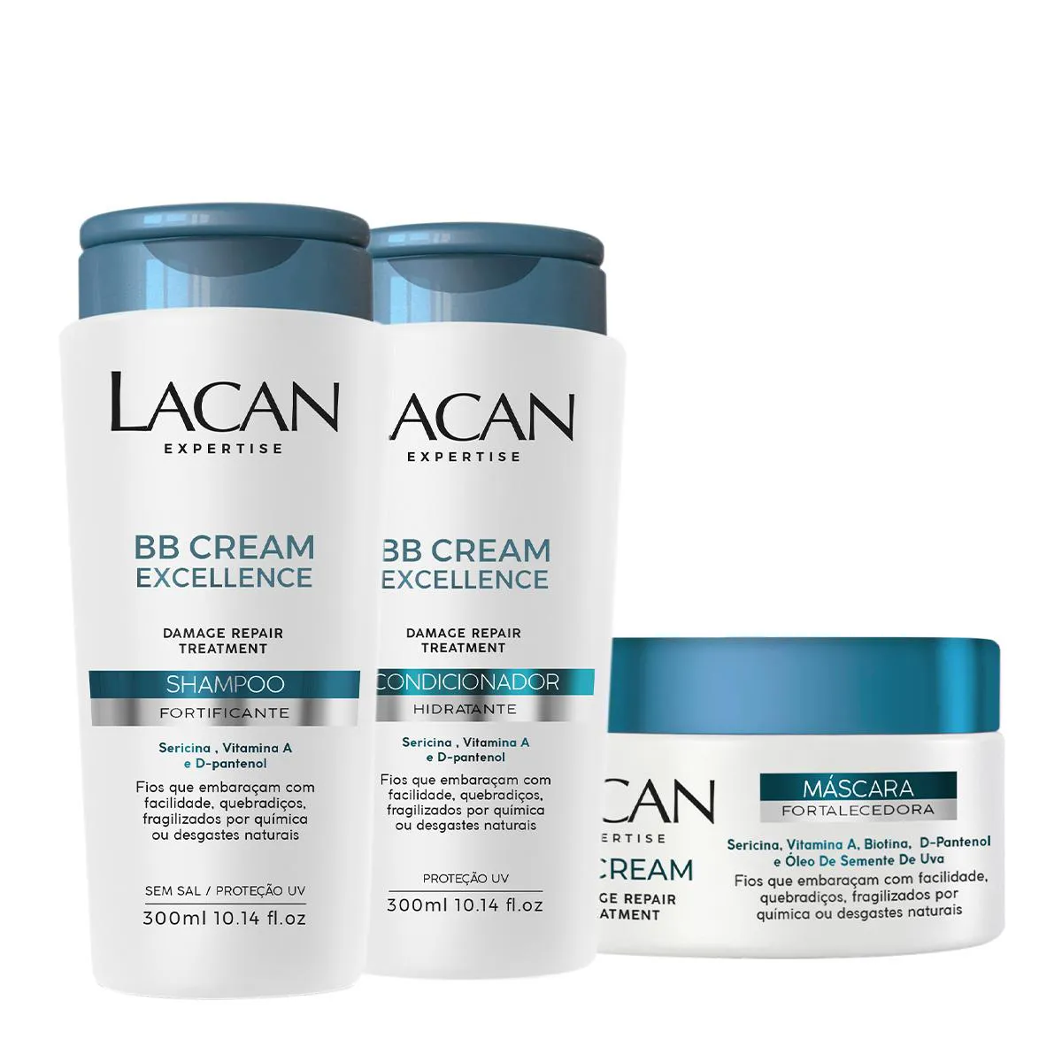 KIT LACAN BB CREAM EXCELLENCE SHAMPOO CONDICIONADOR E MáSCARA (3 PRODUTOS)