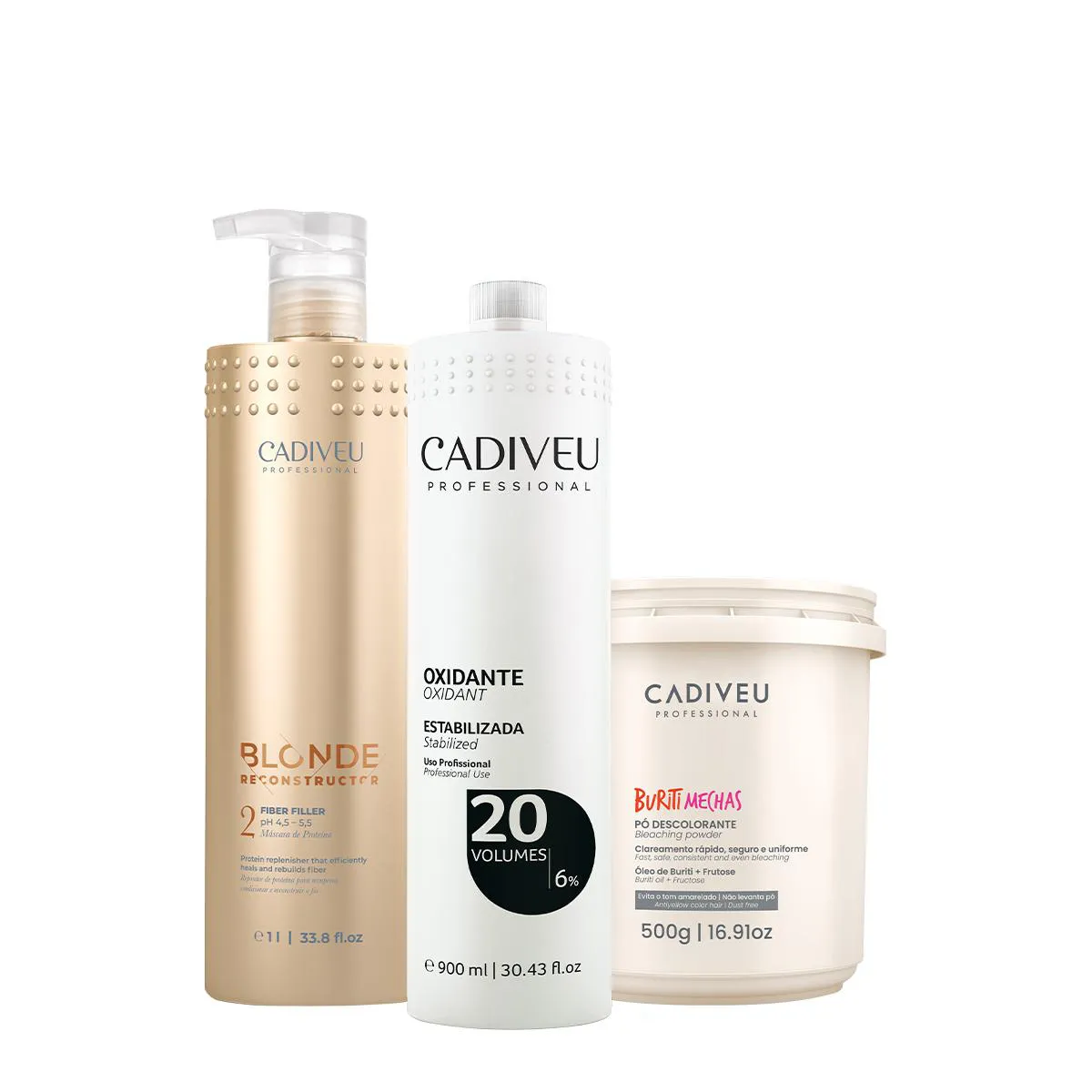 KIT CADIVEU PROFESSIONAL BLONDE MáSCARA BURITI MECHAS E OX 20V (3 PRODUTOS)