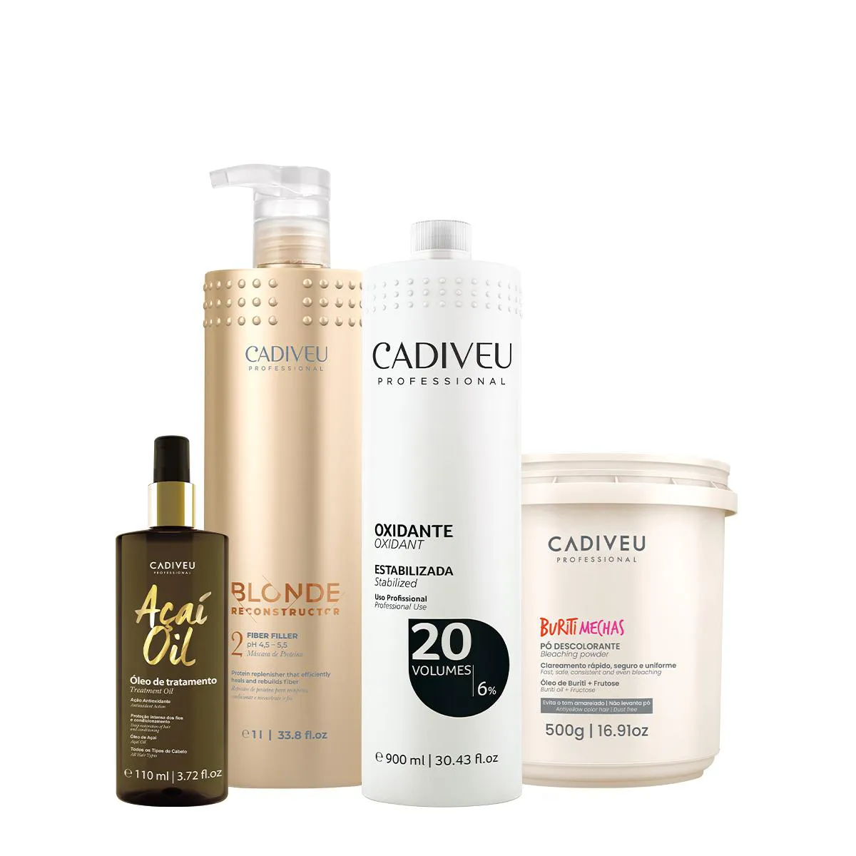 KIT CADIVEU PROFESSIONAL BLONDE MáSCARA BURITI MECHAS OX 20V E AçAí OIL (4 PRODUTOS)