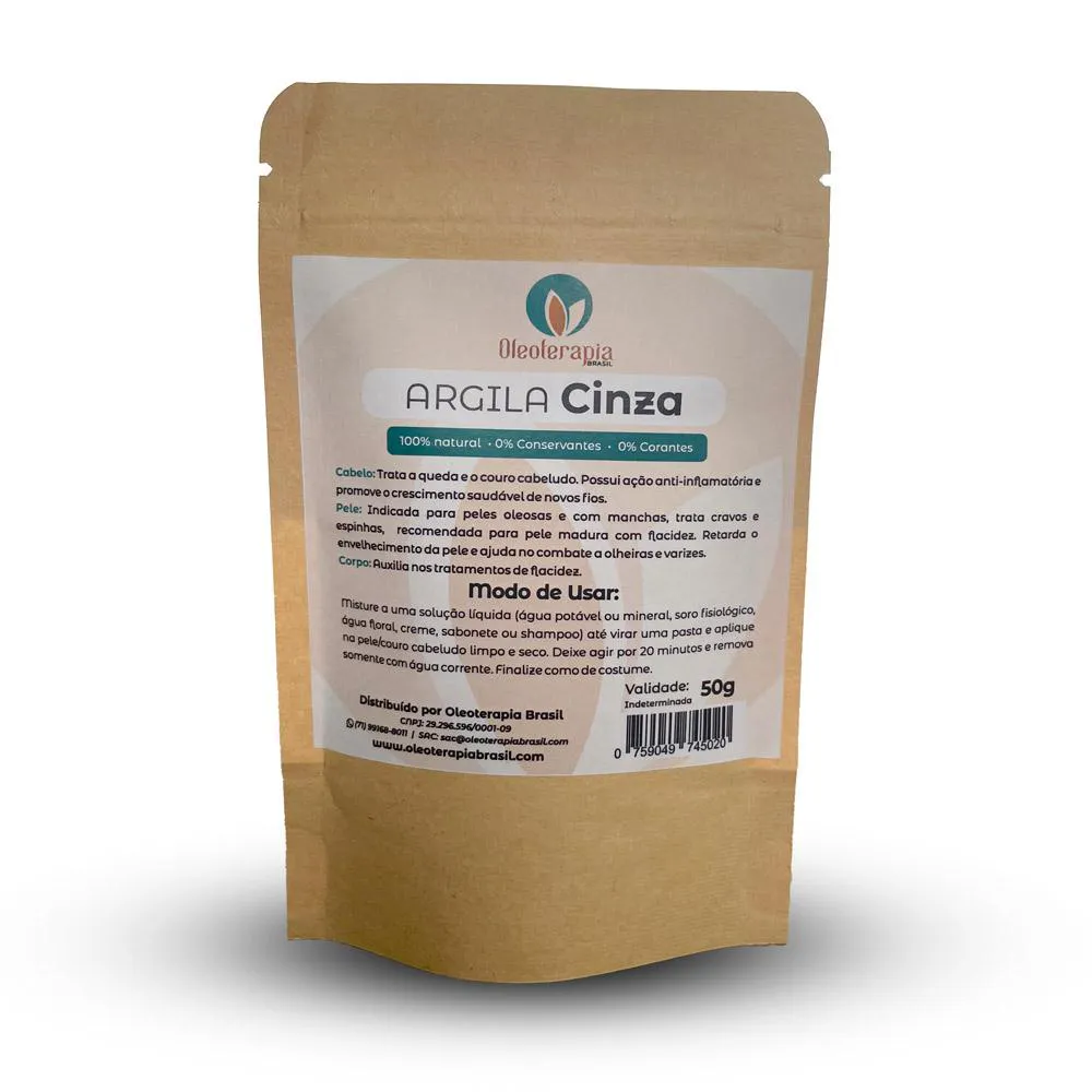 ARGILA CINZA 50G - 100% NATURAL - USO COSMéTICO/ROSTO, CABELO E CORPO