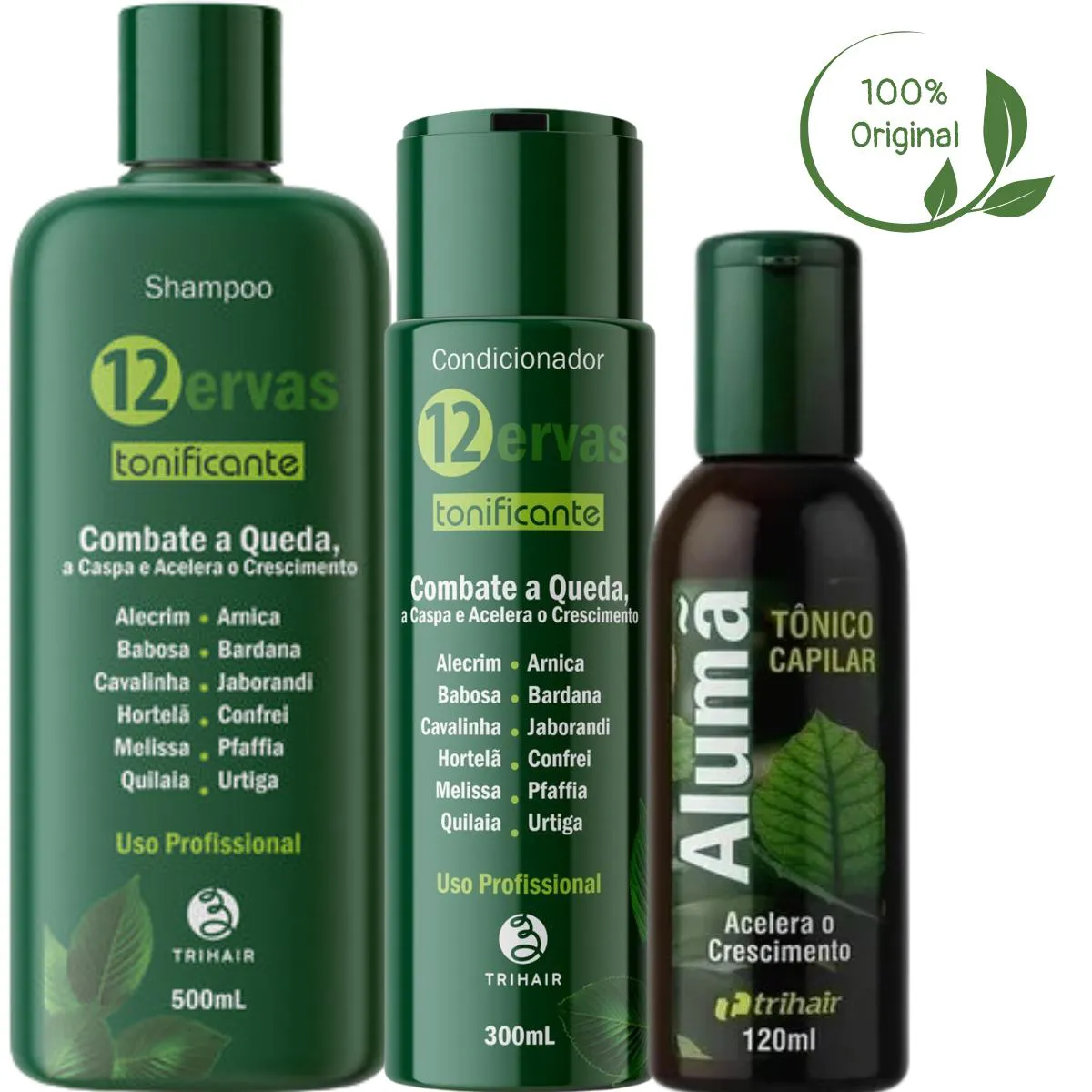 SHAMPOO 500ML + CONDICIONADOR 300ML 12 ERVAS + TôNICO ALUMã