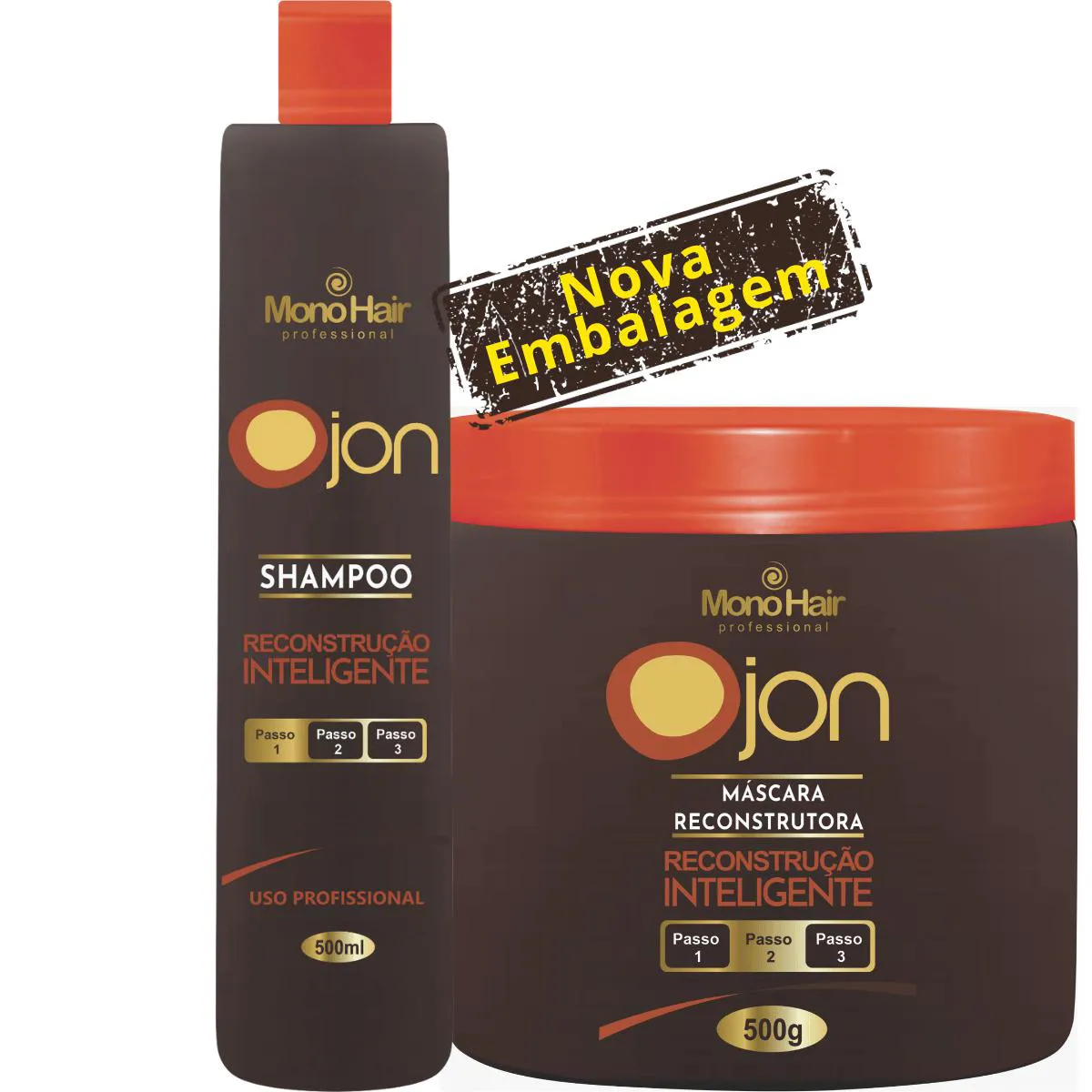 MáSCARA E SHAMPOO OJON+7 RECONSTRUçãO INTELIGENTE 500ML