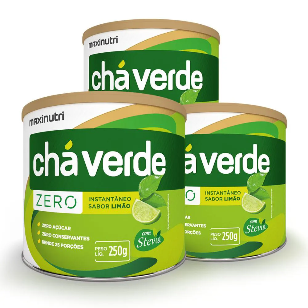 KIT 03 CHá VERDE SOLúVEL ZERO CALORIAS LIMãO 250G MAXINUTRI