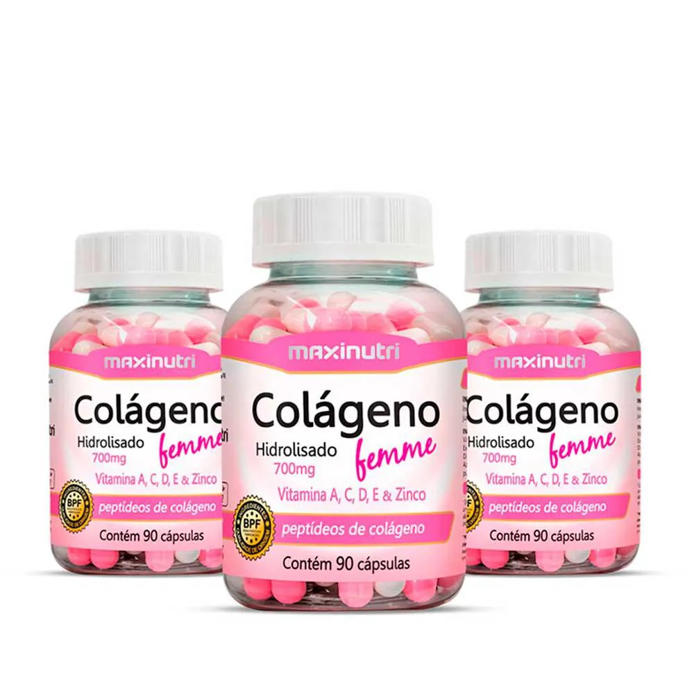 KIT 3 COLáGENO FEMME VITAMINAS + ZINCO 90 CáPSULAS MAXINUTRI