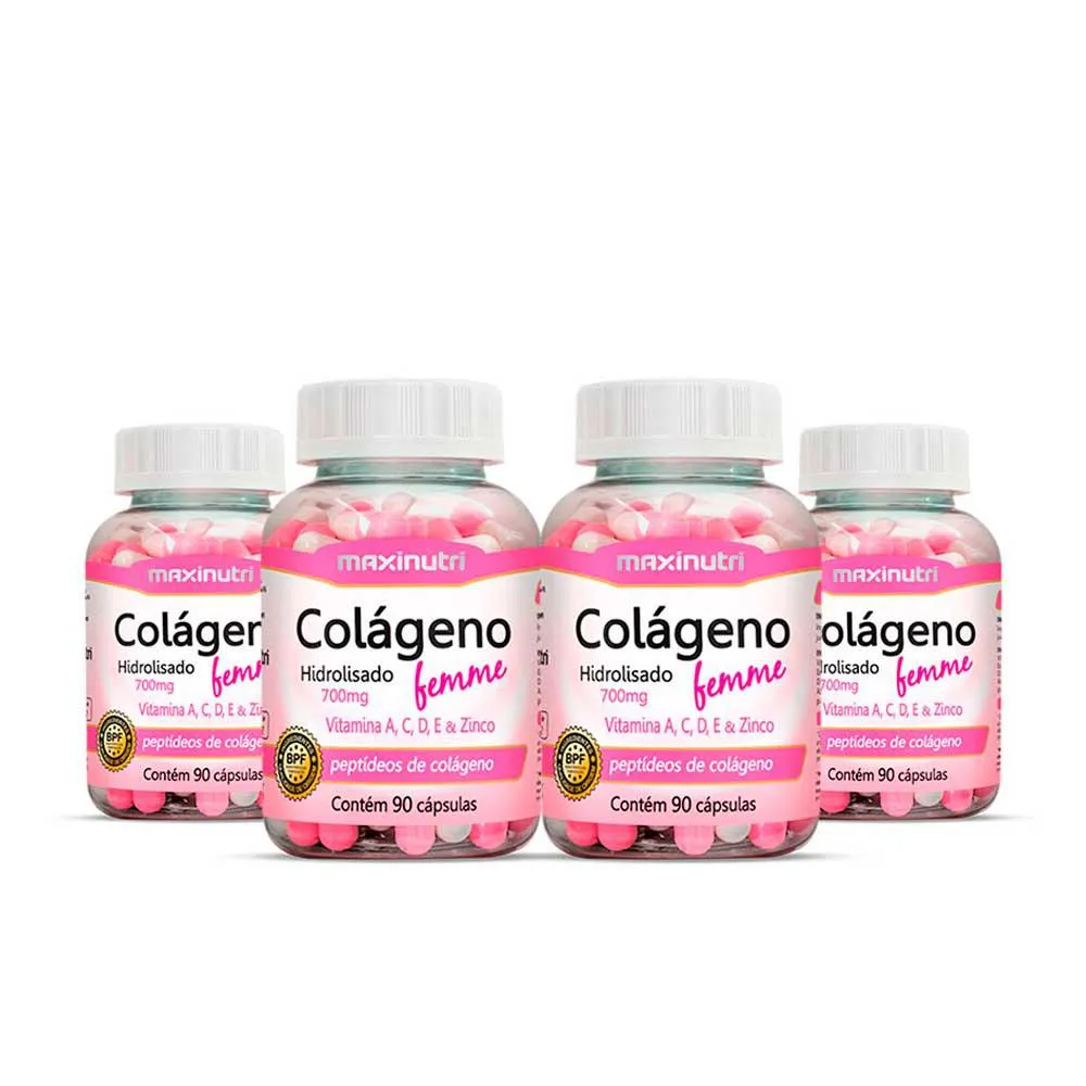 KIT 4 COLáGENO FEMME VITAMINAS + ZINCO 90 CáPSULAS MAXINUTRI