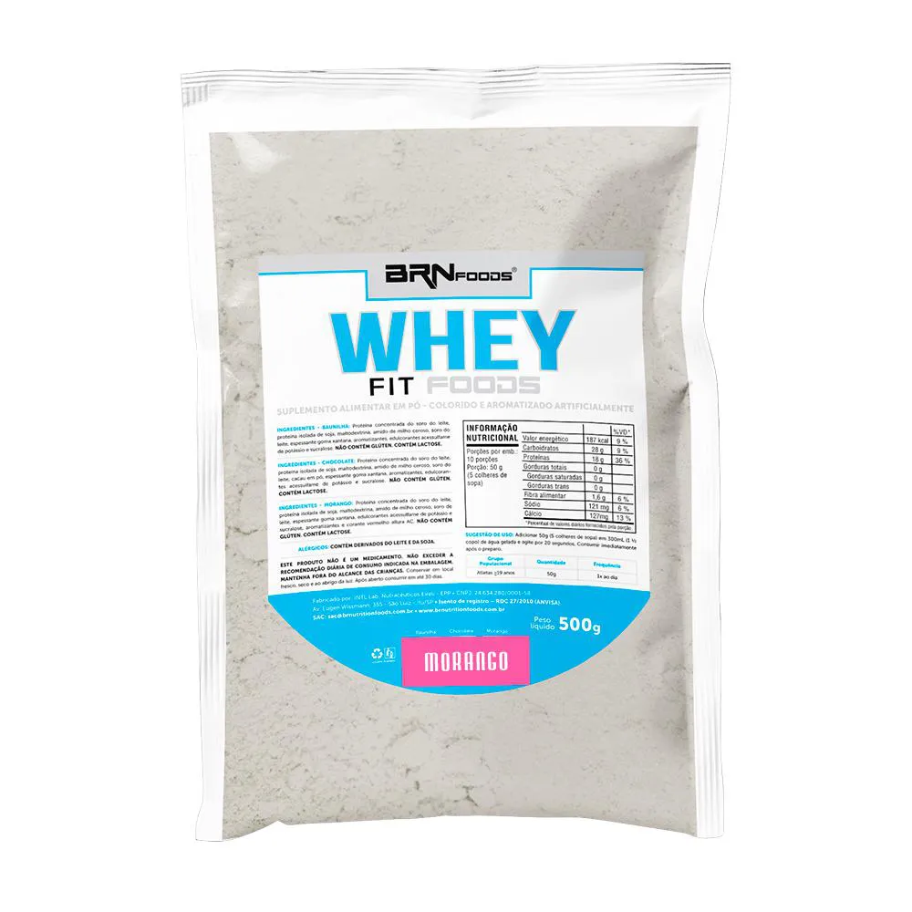 WHEY PROTEIN FIT FOODS 500G - BRN FOODS  Morango