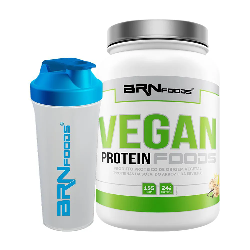 Kit BRN Foods Proteína Vegetal Vegan Protein Morango 500g + Coqueteleira 600ml 