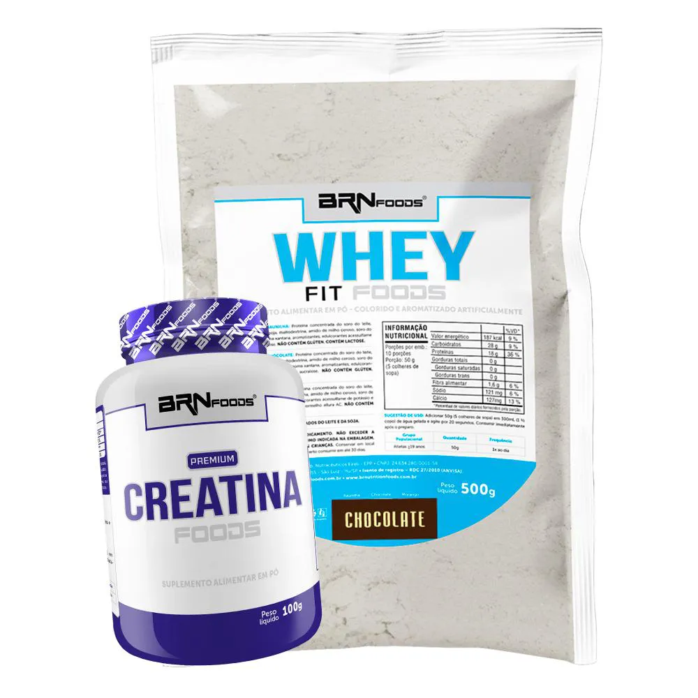 KIT WHEY PROTEIN FIT FOODS 500G + PREMIUM CREATINA 100G - BRN FOODS  Chocolate