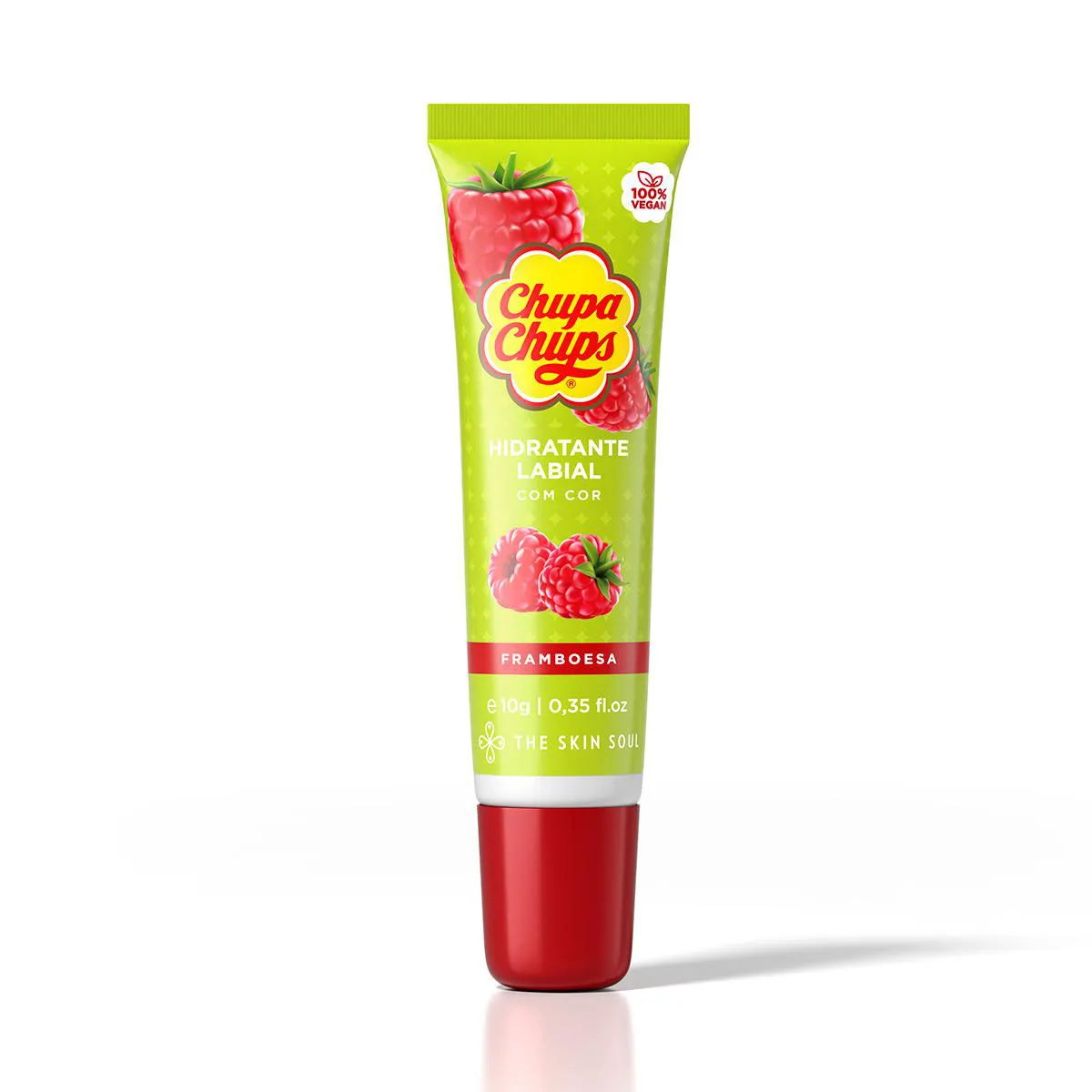 Hidratante Labial Chupa Chups Sabor Framboesa com Cor 10g