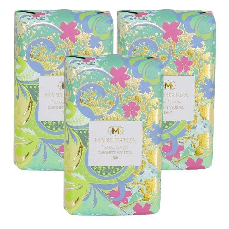KIT 3 SABONETES EM BARRA FLORAL LEMON MADRESSENZA 180G
