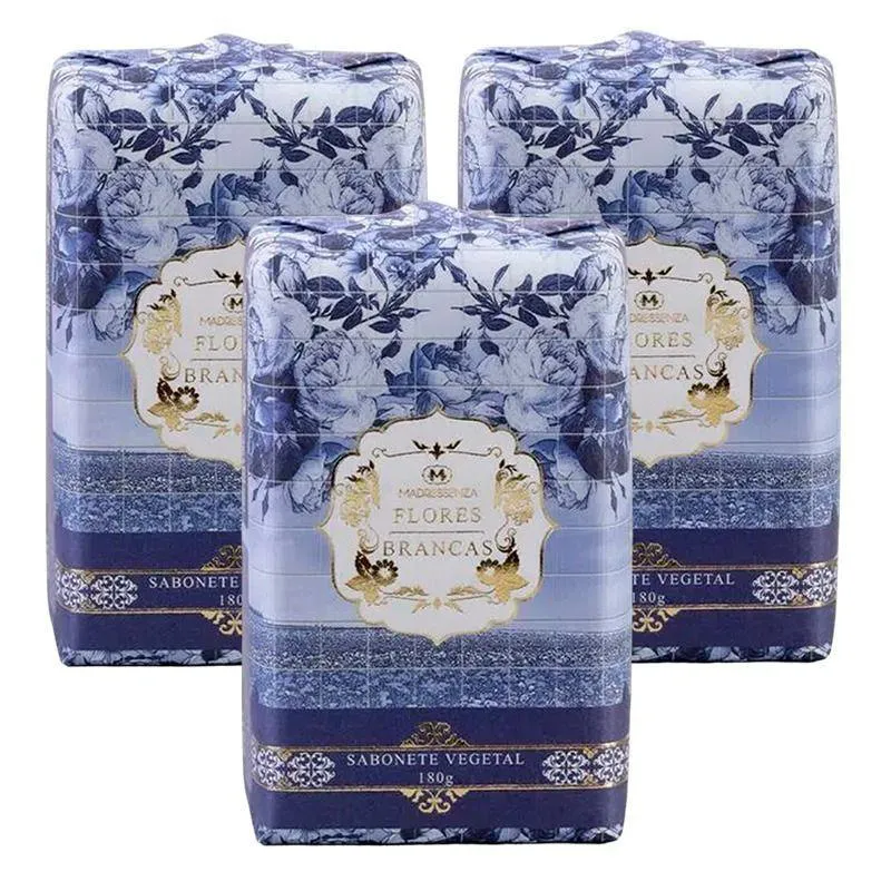 KIT 3 SABONETES EM BARRA FLORES BRANCAS MADRESSENZA 180G