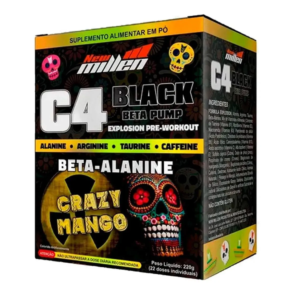 Pré-Treino New Millen C4 Black Beta Pump Bloody Mary 22 Sachês 