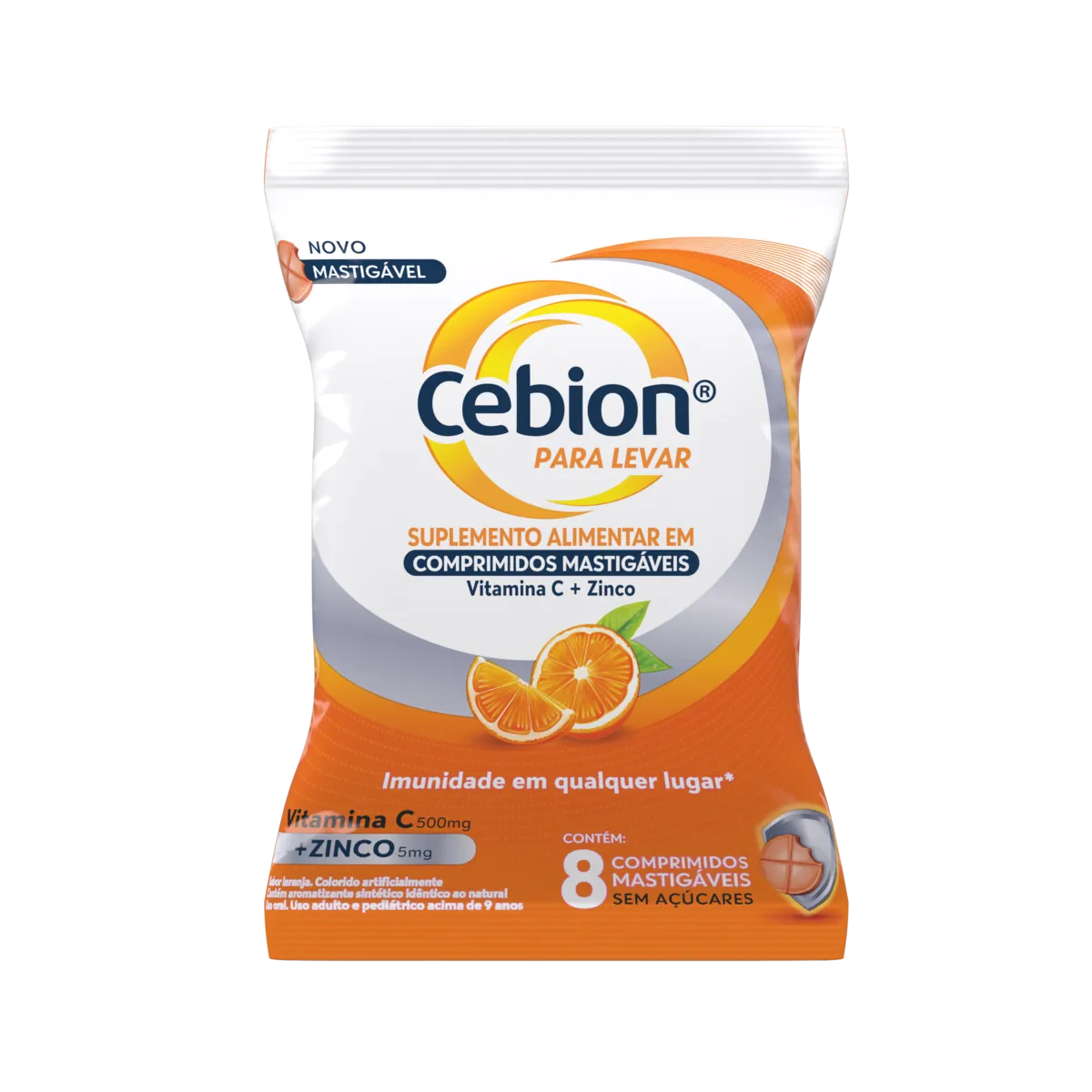 Vitamina C + Zinco Cebion Para Levar Sabor Laranja 8 comprimidos mastigáveis