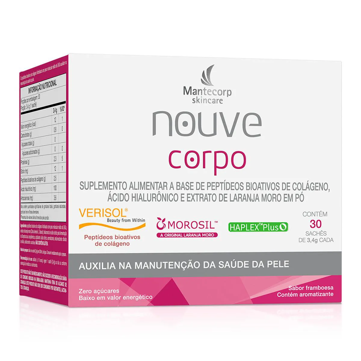 Polivitamínico Mantecorp Skincare Nouve Corpo Tripla Ação Framboesa 30 sachês de 3,4g cada