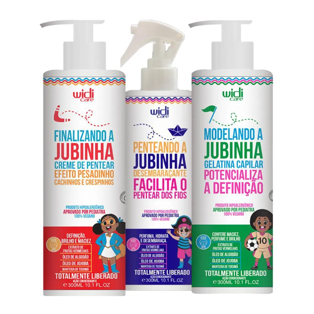 Widi Care Kit Jubinha Efeito Pesadinho Creme De Pentear 300ml, Gelatina Capilar 300G, Spray Desembaraçante 300ml (3 Prod