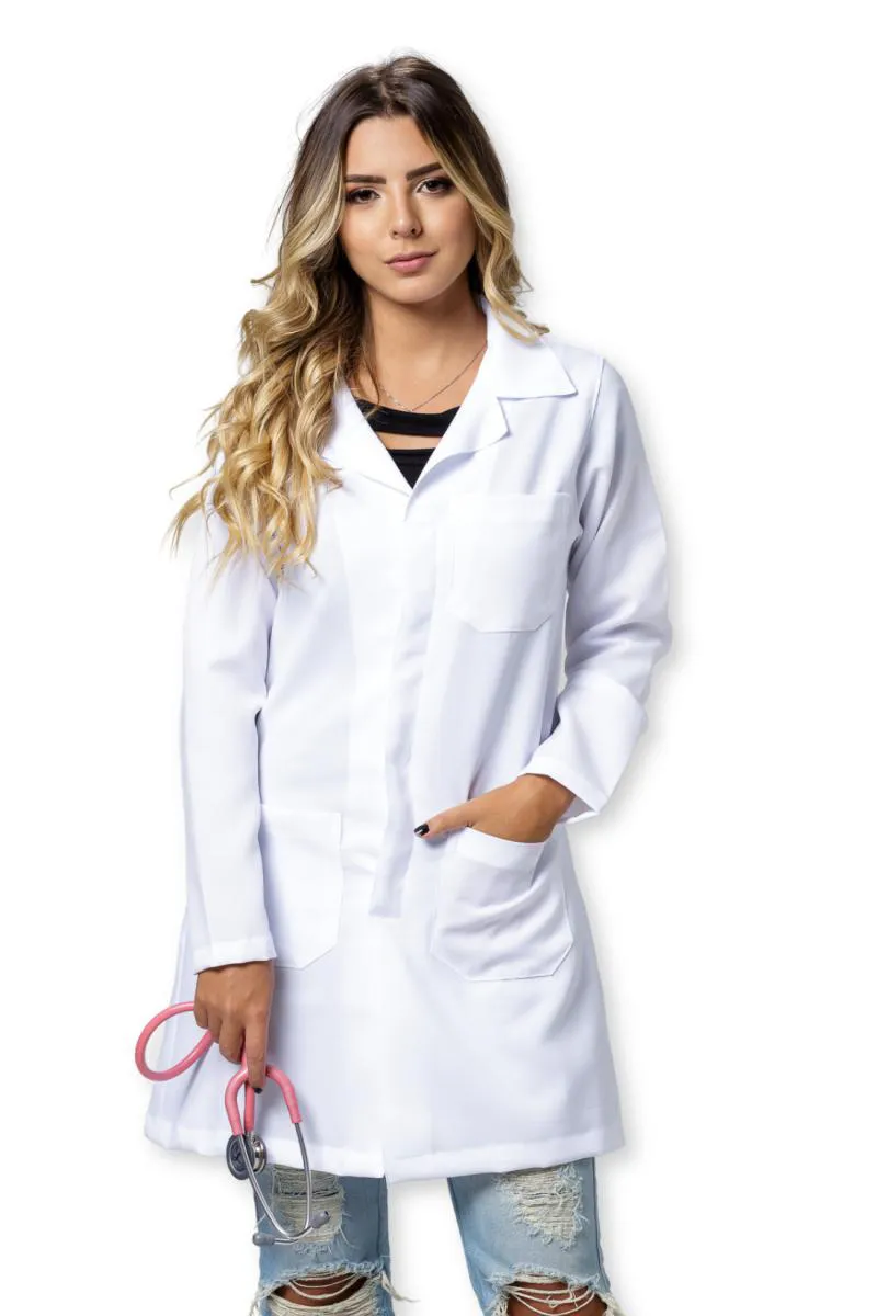 JALECO FEMININO ANNA ROSA 1701 - OXFORD BRANCO ACINTURADO LONGO MANGA LONGA P