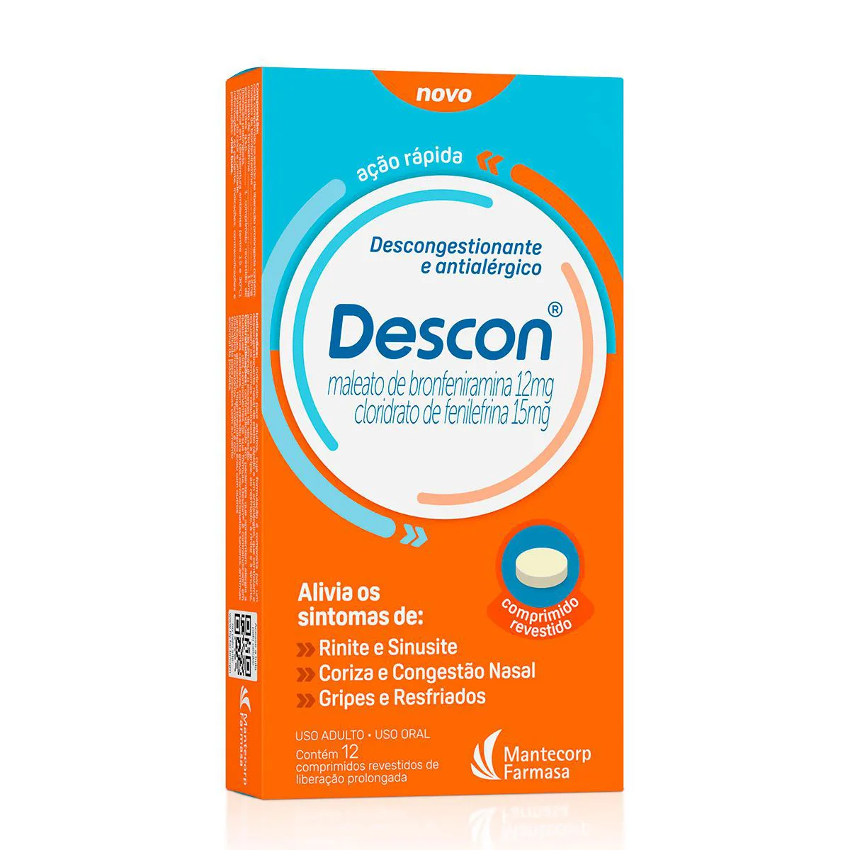 Descon Maleato de Bronfeniramina 12mg + Cloridrato de Fenilefrina 15mg 12 comprimidos