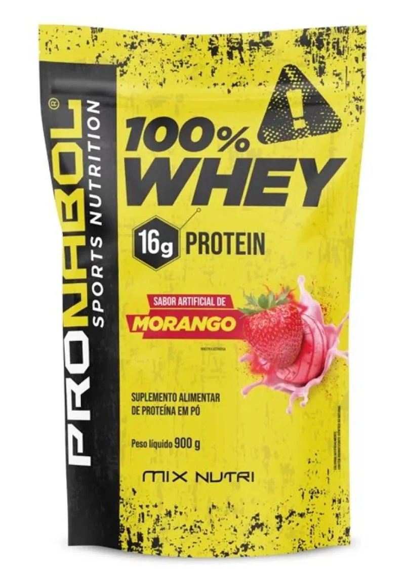 100% WHEY MORANGO 900G POUCH - PRONABOL