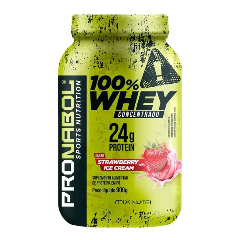 WHEY 100% CONCENTRADO STRAWBERRY ICE CREAM POTE 900G - PRONABOL