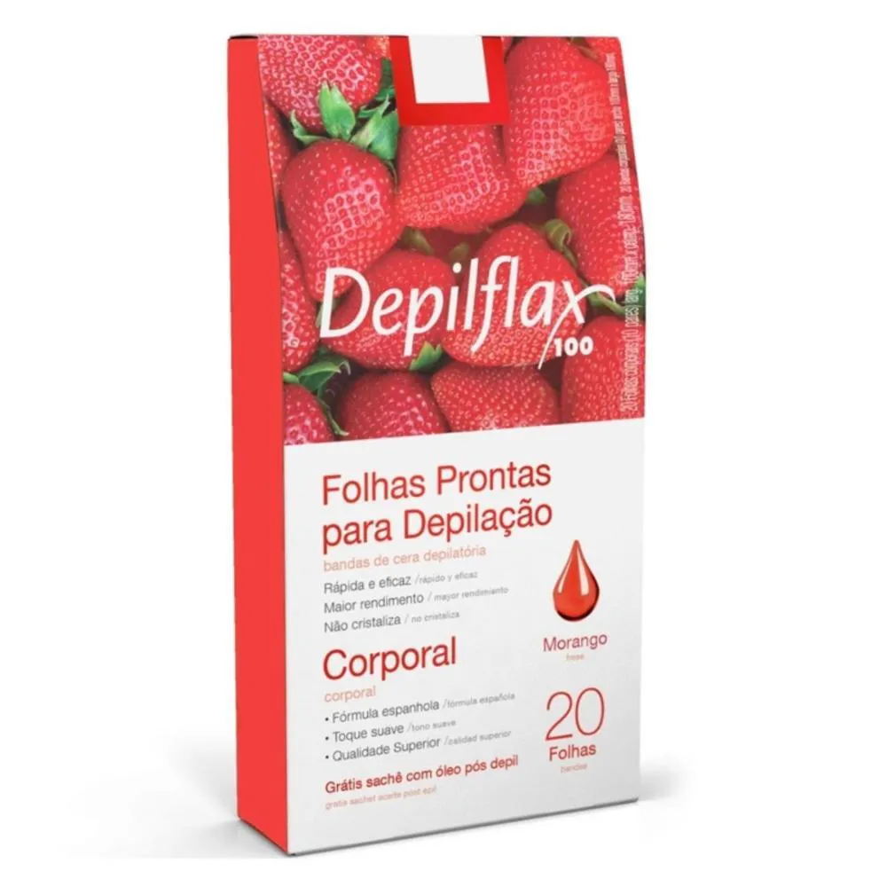 FOLHAS PRONTAS DEPILFLAX PARA DEPILAçãO CORPORAL MORANGO C/20