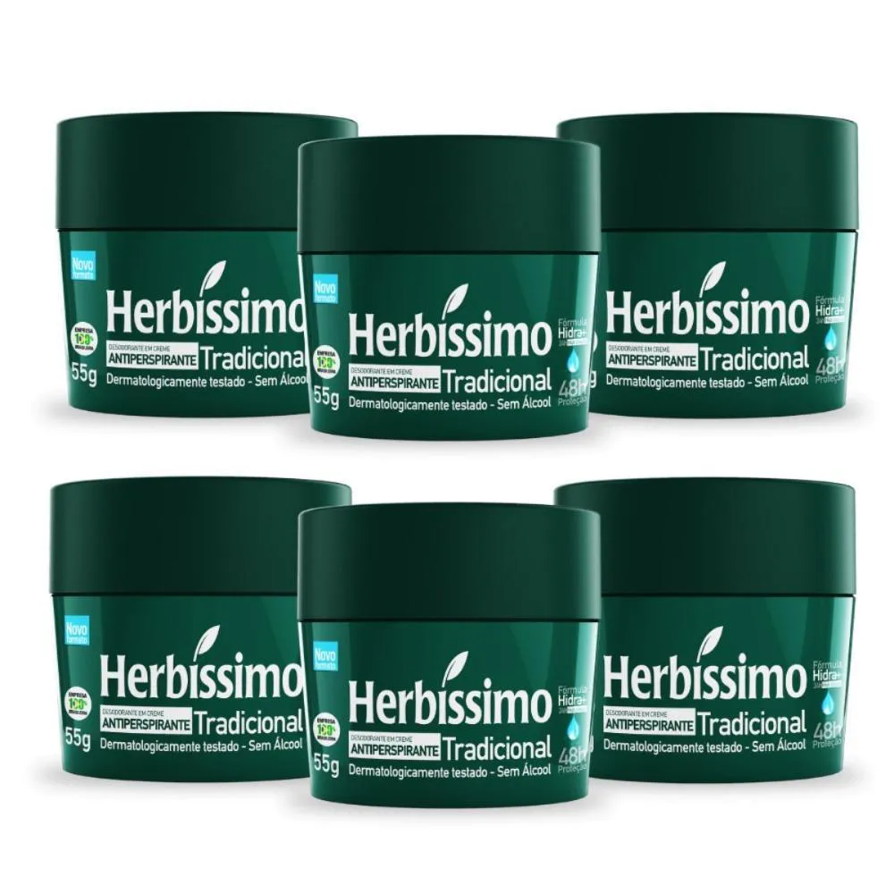 KIT 6 DESODORANTE CREME HERBISSIMO TRADICIONAL ANTITRANSPIRANTE 55G ...