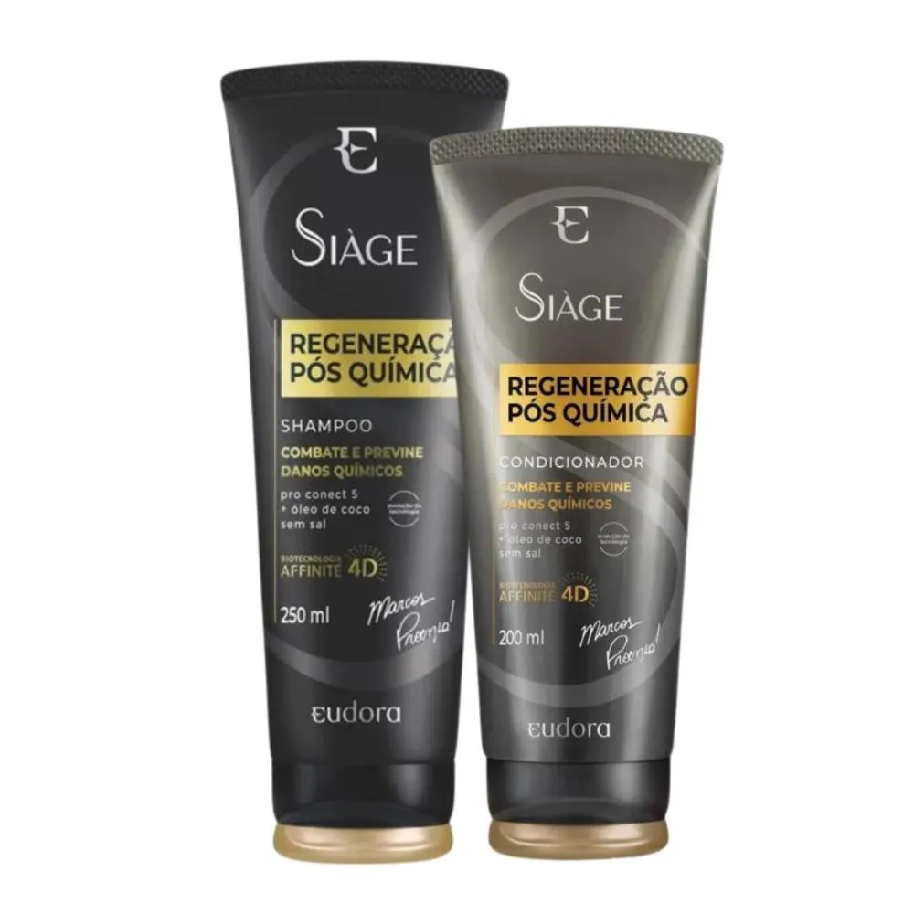 SHAMPOO + CONDICIONADOR SIAGE EUDORA REGENERAçãO PóS QUíMICA