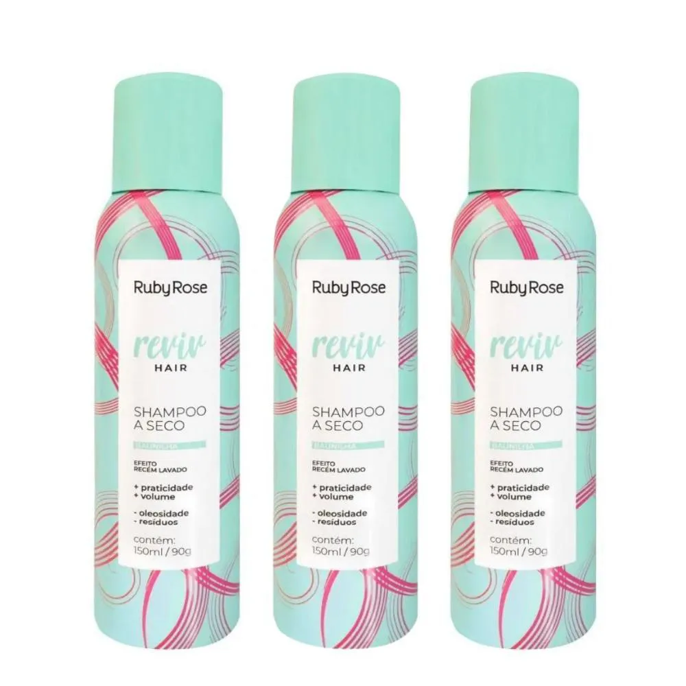 SHAMPOO A SECO RUBY ROSE REVIV HAIR BAUNILHA C/3 150ML