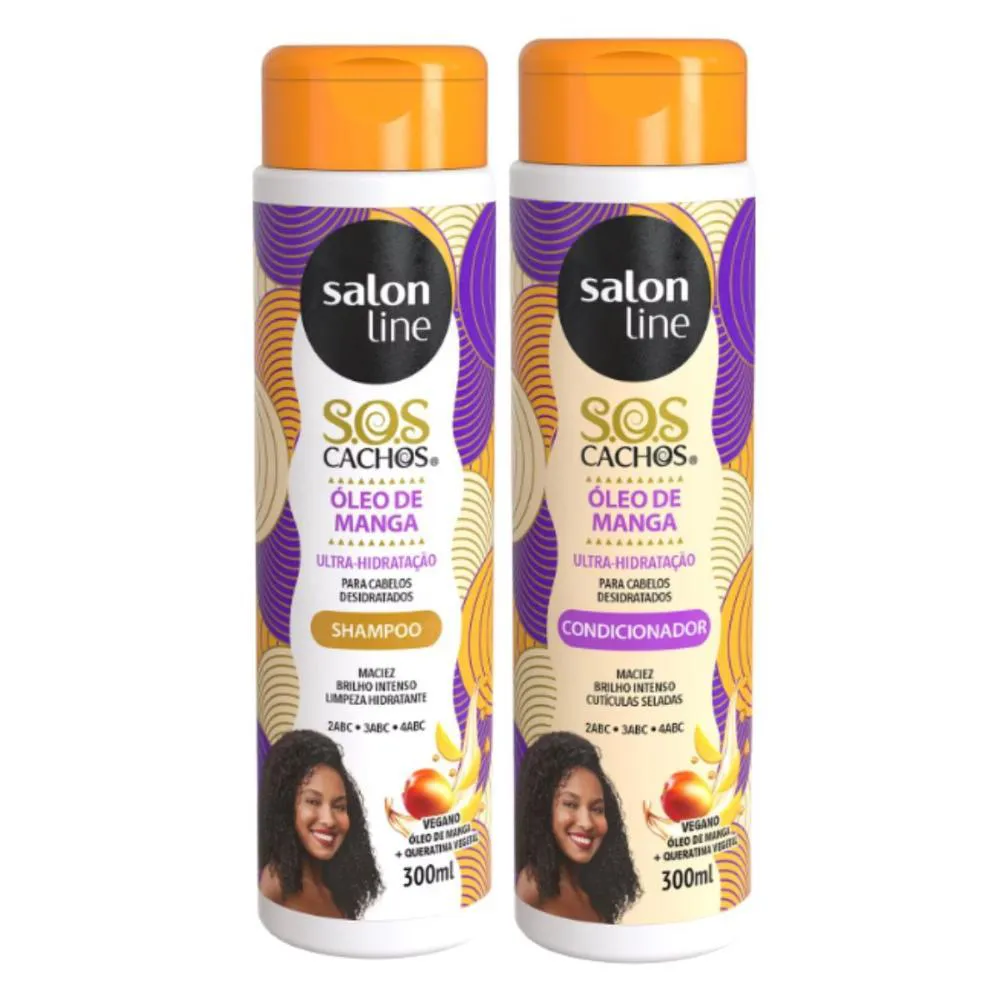 SHAMPOO + CONDICIONADOR SALON LINE SOS CACHOS ÓLEO DE MANGA 300ML