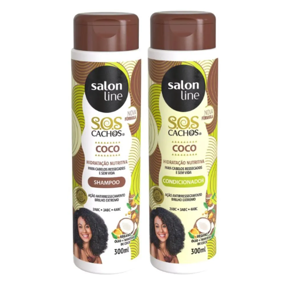 SHAMPOO + CONDICIONADOR SALON LINE SOS CACHOS COCO HIDRATAçãO NUTRITIVA 300ML