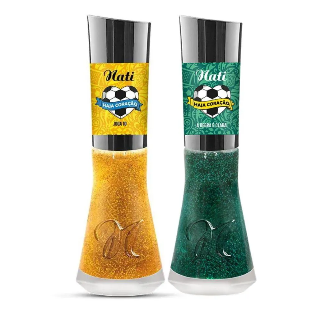 KIT ESMALTE GLITTER NATI COPA HAJA CORAçãO C/2 8ML