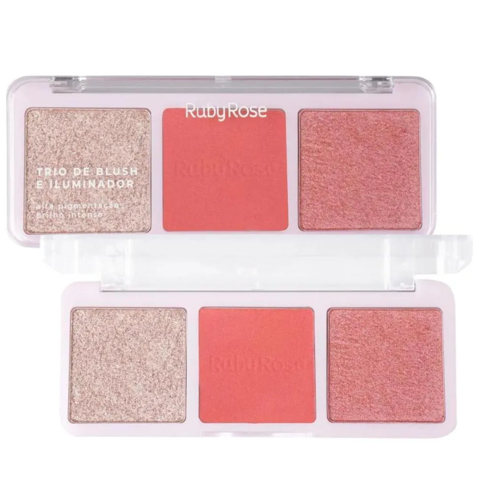 TRIO DE BLUSH E ILUMINADOR RUBY ROSE HB-583-3 20,8G