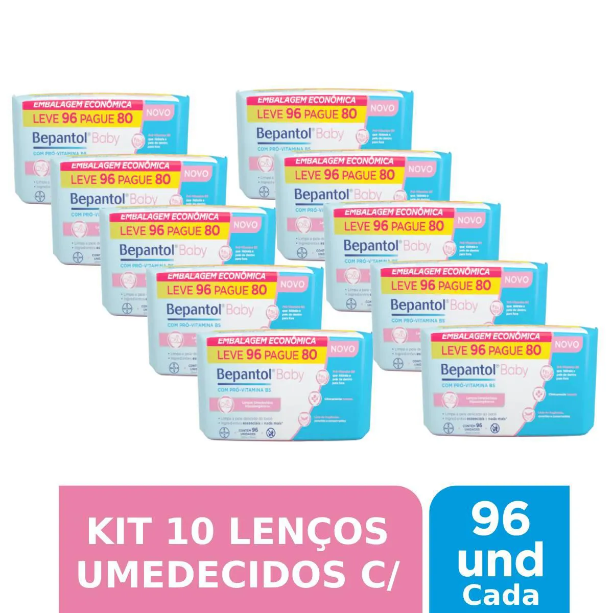 KIT 10 LENçOS UMEDECIDOS HIPOALERGêNICOS 96UN CADA - BEPANTOL