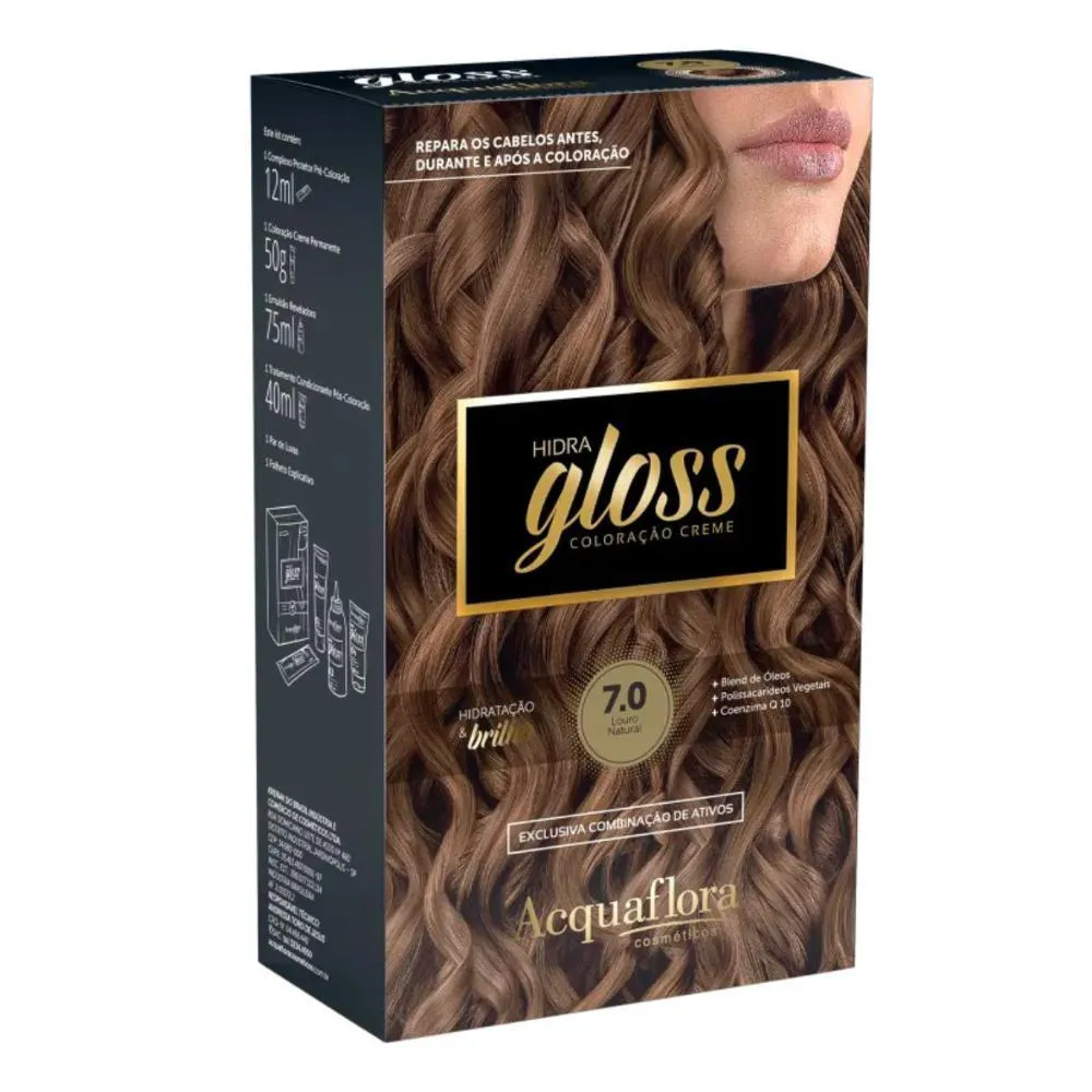 COLORAçãO CREME ACQUAFLORA KIT HIDRA GLOSS 7.0 LOURO NATURAL
