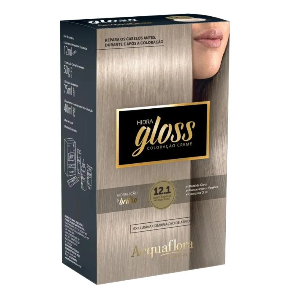 COLORAçãO CREME ACQUAFLORA KIT HIDRA GLOSS 12.1 LOURO ESPECIAL ACINZENTADO