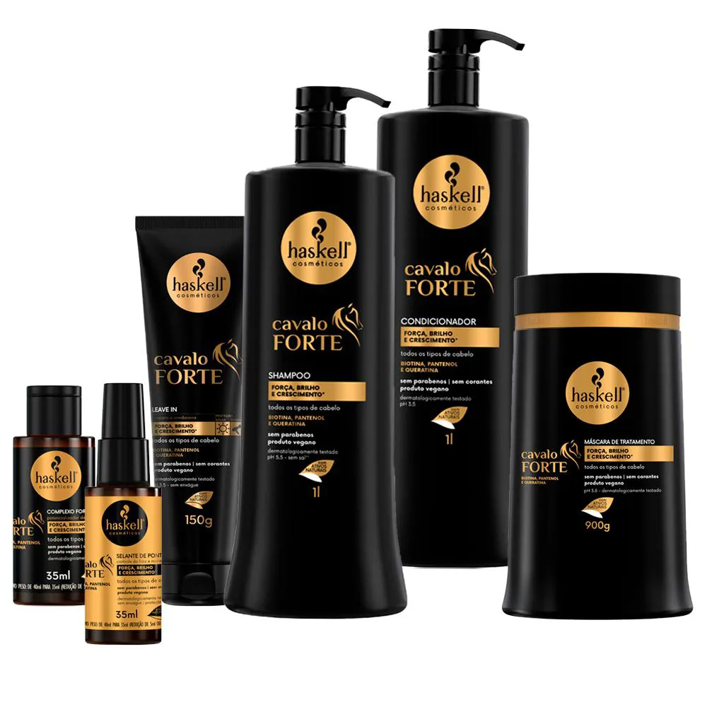 KIT HASKELL CAVALO FORTE SHAMPOO CONDICIONADOR MáSCARA 1KG COMPLETO 6 ITENS