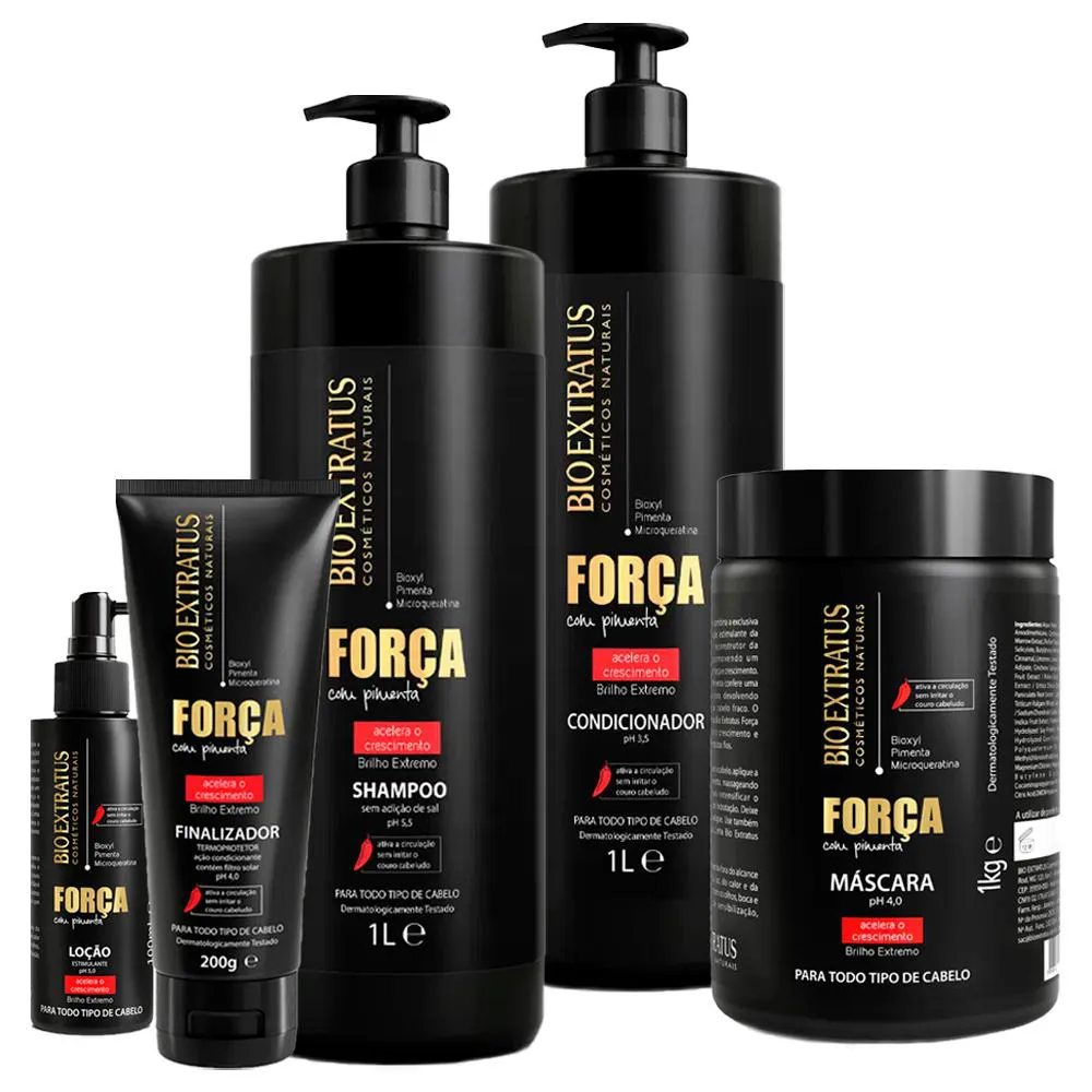 KIT BIO EXTRATUS FORçA COM PIMENTA 1L COMPLETO 5 ITENS