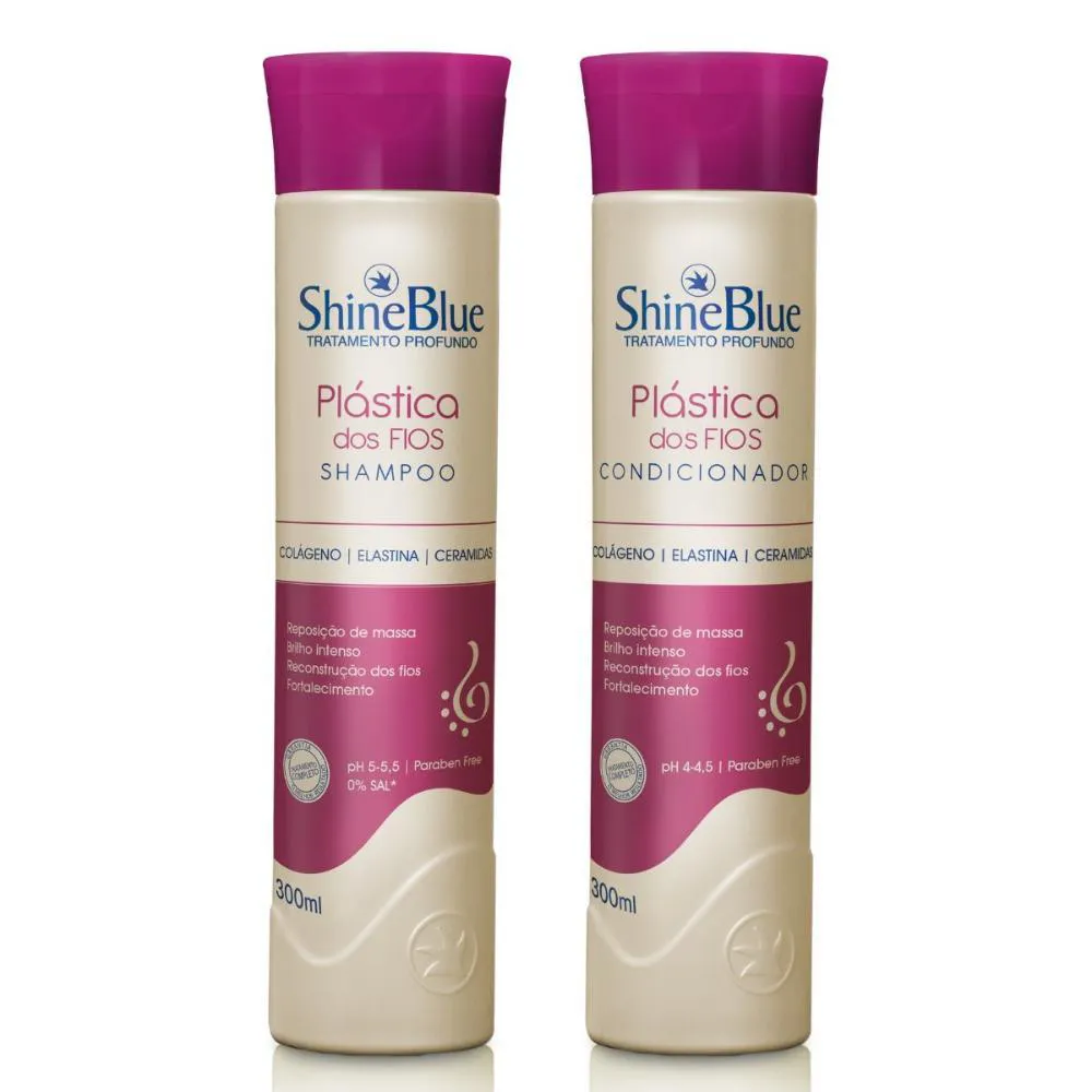 SHAMPOO + CONDICIONADOR SHINE BLUE PLáSTICA DOS FIOS 300ML