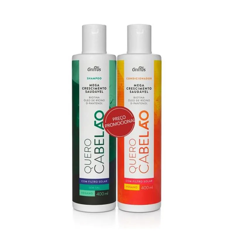 KIT QUERO CABELãO SHAMPOO + CONDICIONADOR 400ML - GRIFFUS