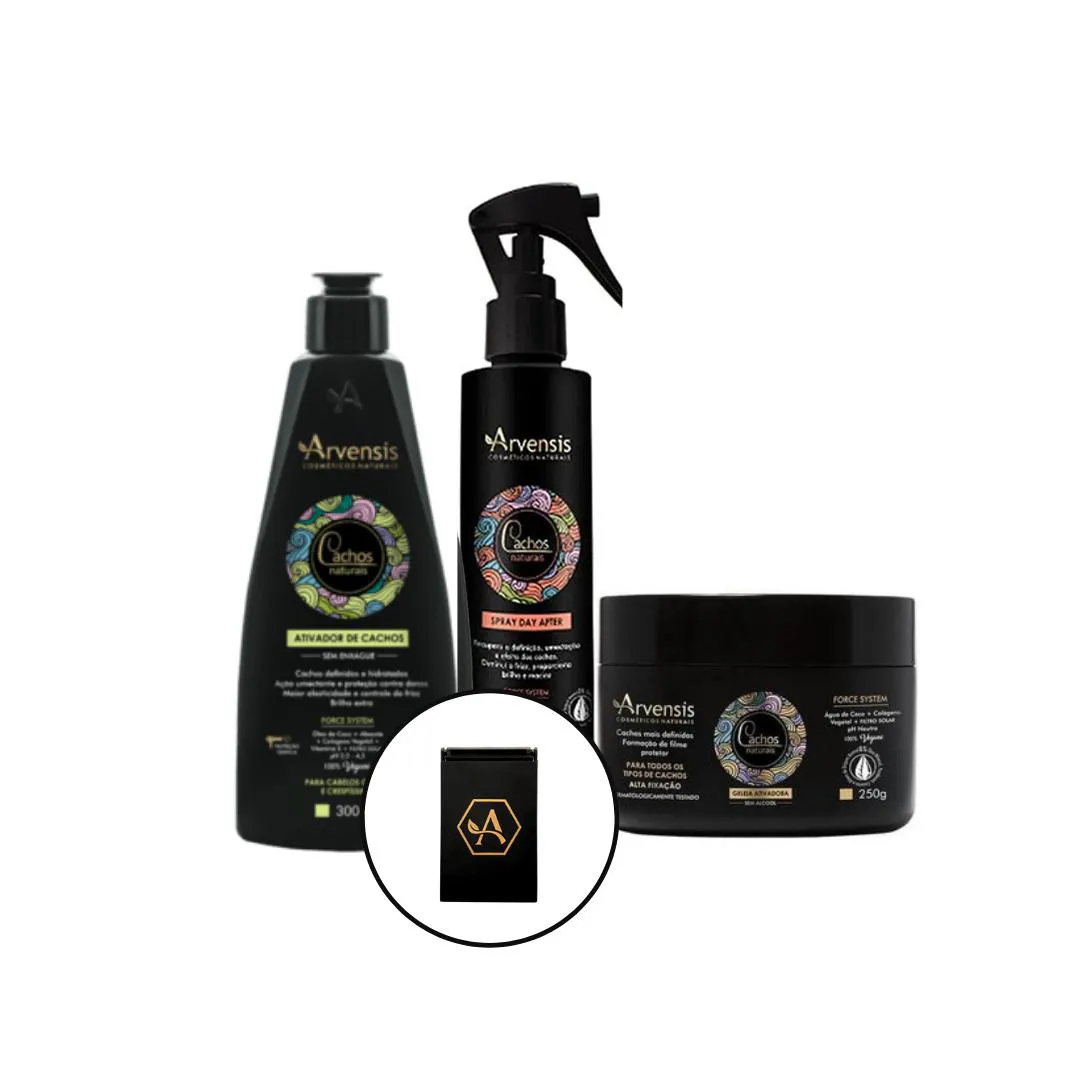 KIT ARVENSIS ATIVADOR CRESPOS 300ML + GELEIA ALTA 250G + SPRAY DAY AFTER