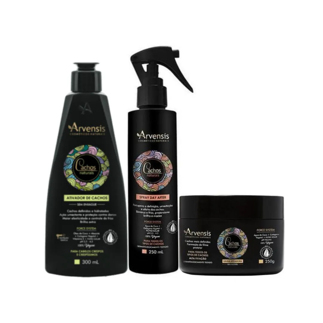 KIT ARVENSIS ATIVADOR CRESPO 300ML + GELEIA ALTA 250G + SPRAY DAY AFTER