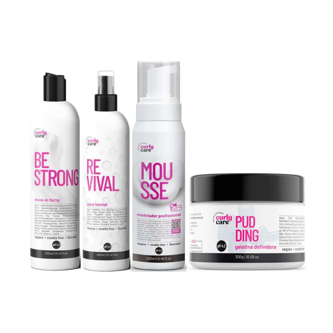 KIT FINALIZADORES BE STRONG + RE VIVAL + MOUSSE + PUDDING - CURLY CARE