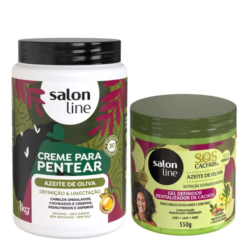 CREME PARA PENTEAR + GEL DEFINIDOR SALON LINE AZEITE DE OLIVA