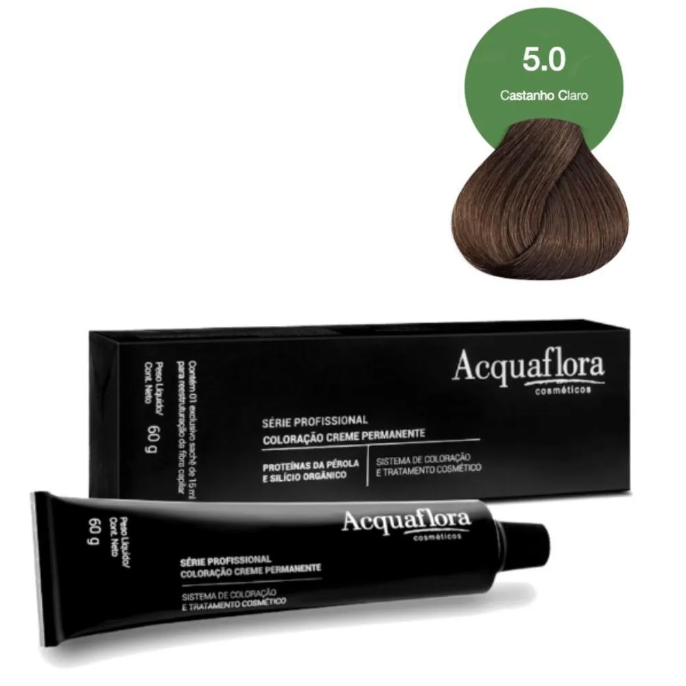 COLORAçãO CREME ACQUAFLORA VEGANA 5.0 CASTANHO CLARO 60G