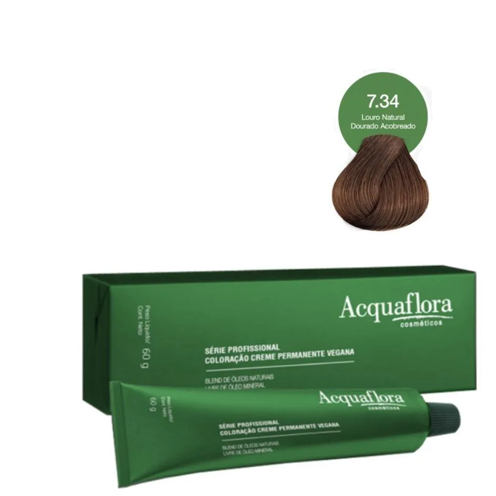 COLORAçãO CREME ACQUAFLORA VEGANA 7.34 LOURO NATURAL DOURADO ACOBREADO 60G