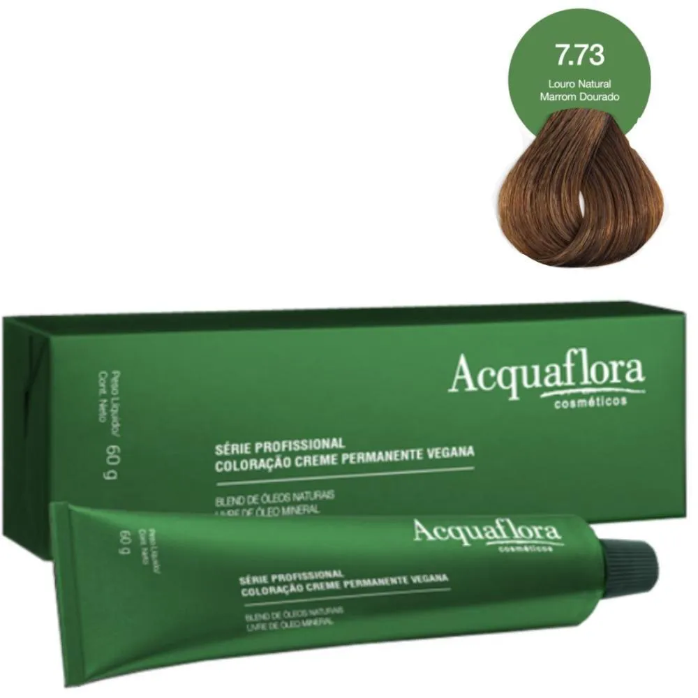 COLORAçãO CREME ACQUAFLORA VEGANA 7.73 LOURO NATURAL MARROM DOURADO 60G