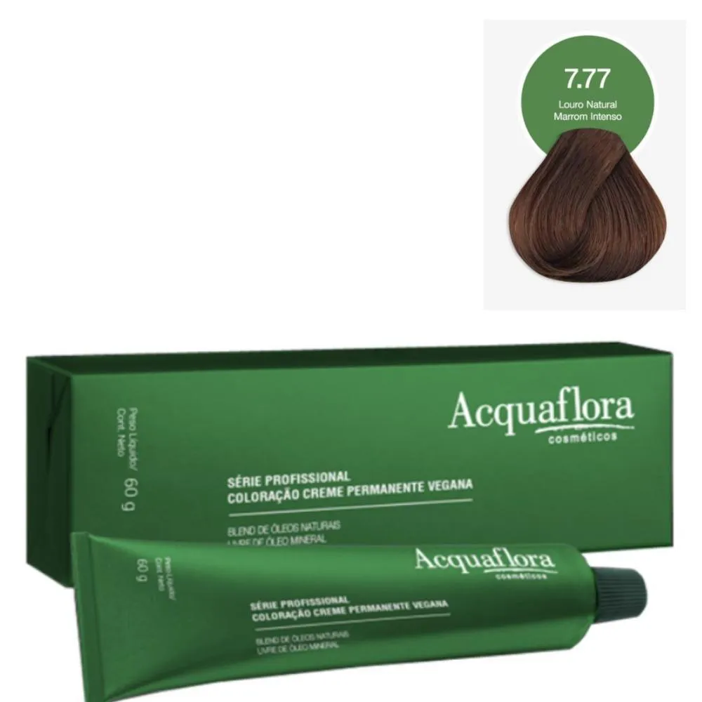 COLORAçãO CREME ACQUAFLORA VEGANA 7.77 LOURO NATURAL MARROM INTENSO 60G