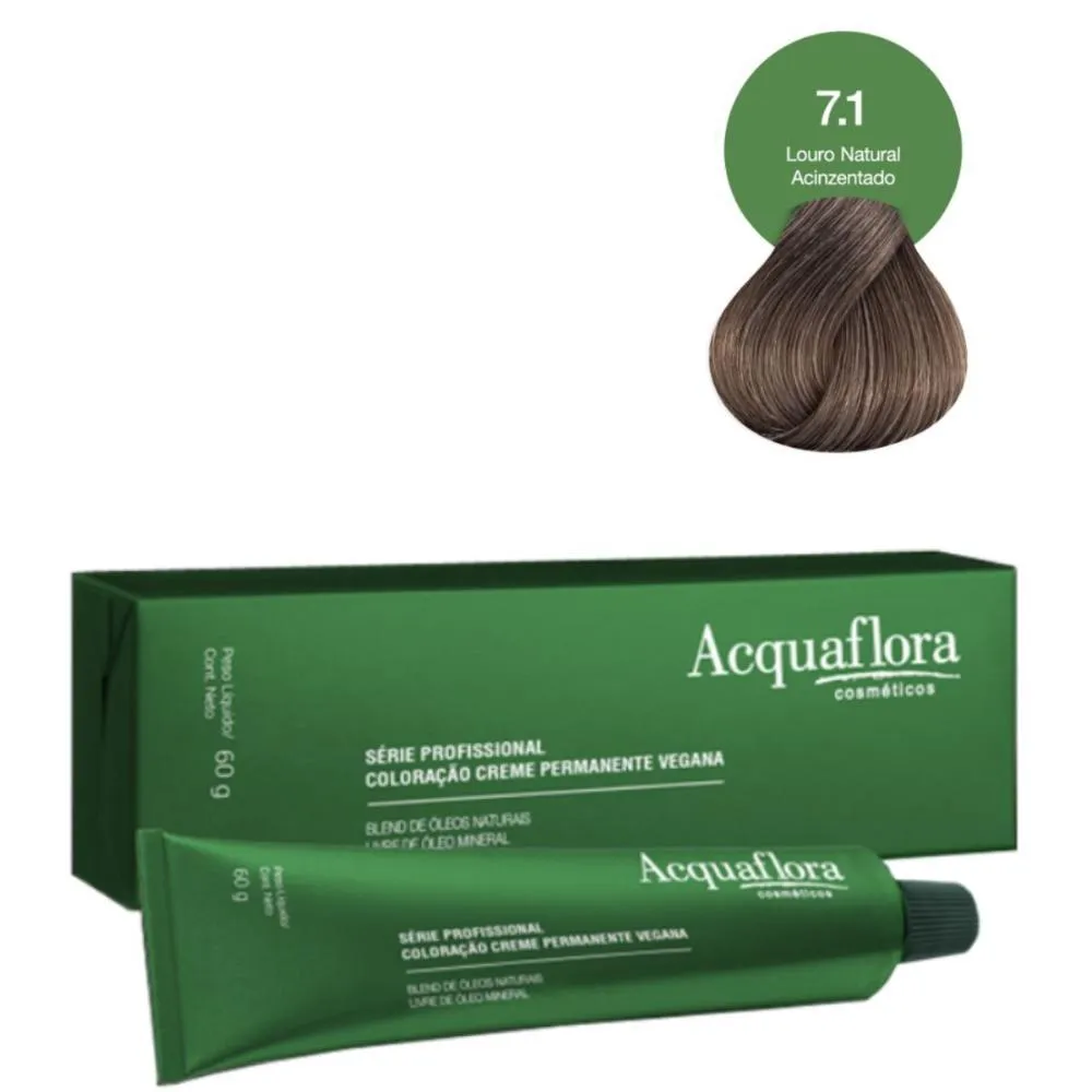 COLORAçãO CREME ACQUAFLORA VEGANA 7.1 LOURO NATURAL ACINZENTADO 60G